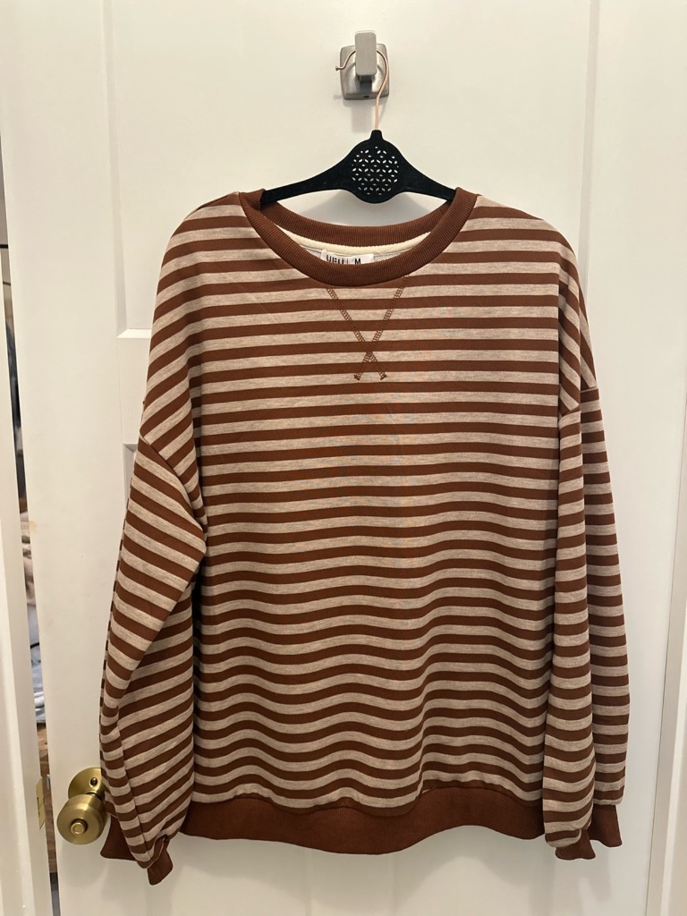 UE Brown & Cream Striped Long-Sleeve Crewneck Sweatshirt